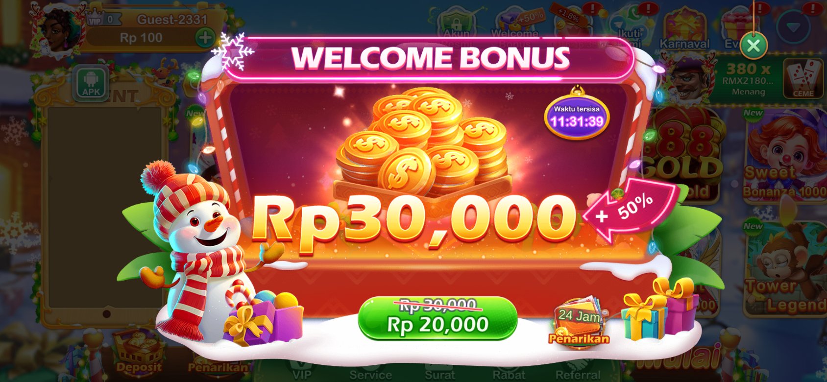 Bonus istimewa Rp30,000 tersedia di 777win bagi pemain yang bergabung sekarang.